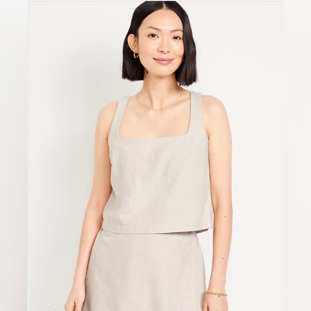 Old Navy Cropped Square-Neck Linen-Blend Top Woman Large Sleeveless Scandinavian